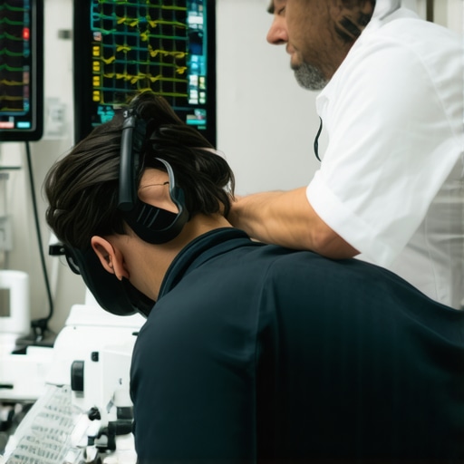 Chiropractor utilizing biofeedback device for precise spinal assessment