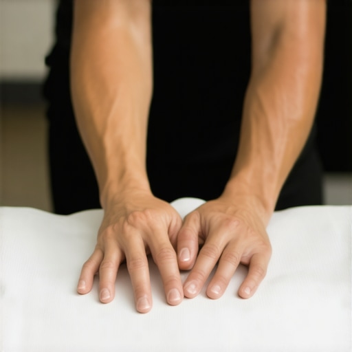 Therapist performing deep tissue massage on patient's back in a modern clinic