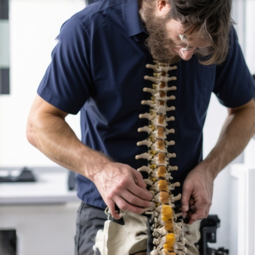 Chiropractor adjusting patient's back for pain relief.