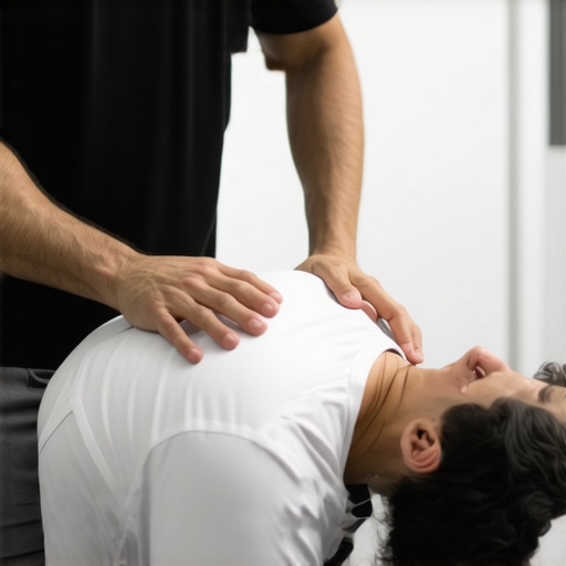 Chiropractor performing a spinal adjustment on a patient in a clinical setting