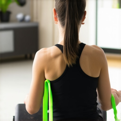 Person performing foam rolling and resistance band exercises for spinal health