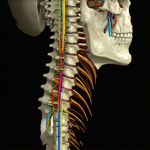 An anatomical diagram of the neck highlighting nerve pathways and muscles related to pain and mobility.