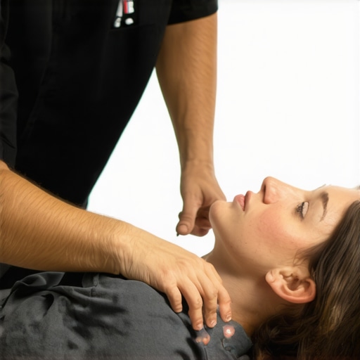 Chiropractor performing a neck adjustment on a patient in a clinic.