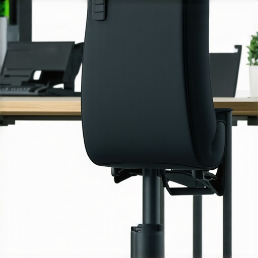 Close-up of a supportive lumbar cushion on an office chair improving spinal alignment.