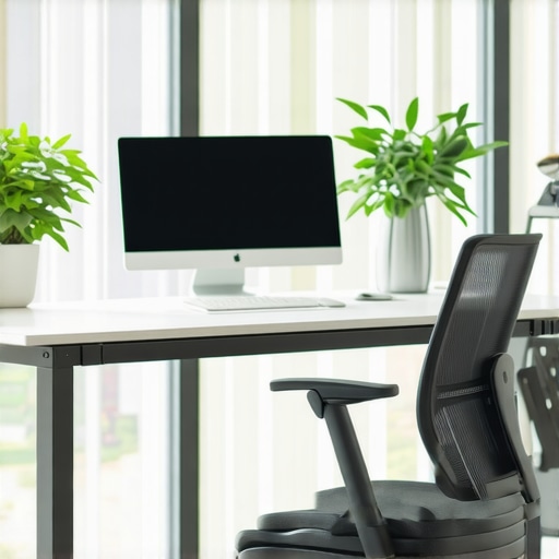 A workspace with Flux-Seat desk and people maintaining active sitting routines