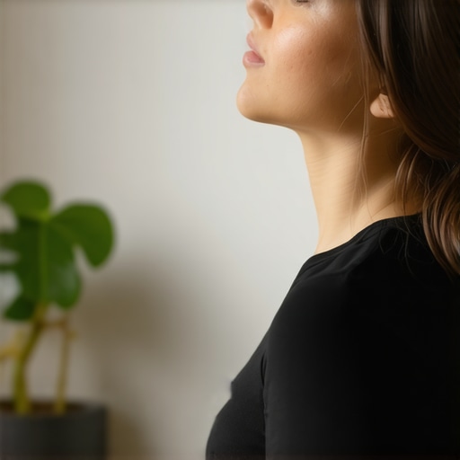 Person doing neck stretches in a cozy home setting.