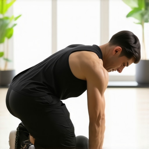 Individual rolling out upper back with foam roller to prevent pain