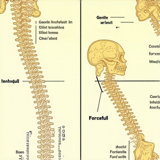 Illustration contrasting gentle and forceful chiropractic adjustments