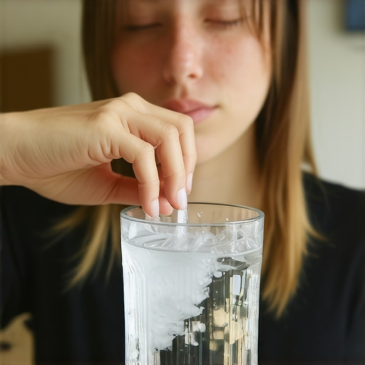 A person holding a glass of water, preparing to drink, promoting spinal hydration
