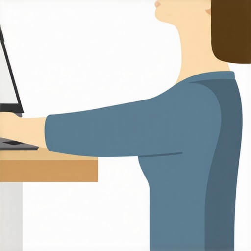 Neck Mobility Exercises and Posture Alignment Person demonstrating neck stretches and ergonomic posture at a desk.