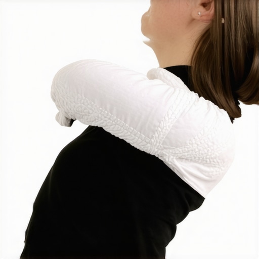 Person supporting neck with rolled towel while sitting in an airplane