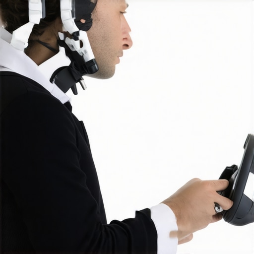 Optimize Your Neck Support Tools Person using ergonomic chair and cervical traction device for neck health.