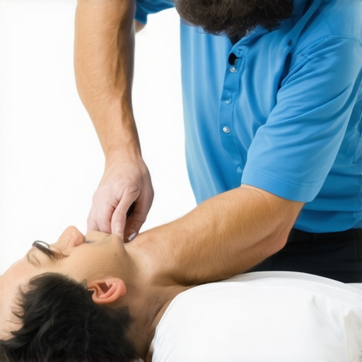 Chiropractor adjusting a patient's neck during a therapy session