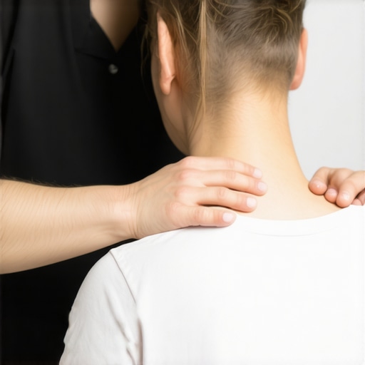 A chiropractor performing a neck adjustment on a patient in a clinical setting.