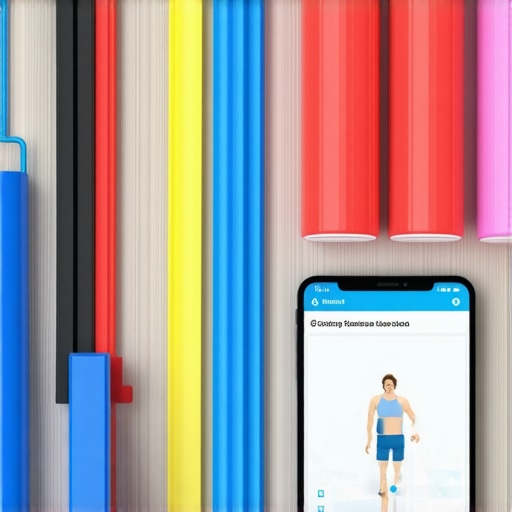 Effective tools for back and neck mobility maintenance. A clean workout space with resistance bands, foam rollers, and a digital device showing a mobility app.