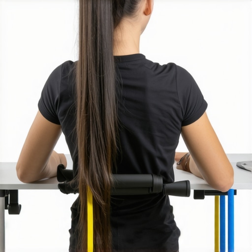 Person performing resistance band exercises with lumbar support for maintaining back mobility