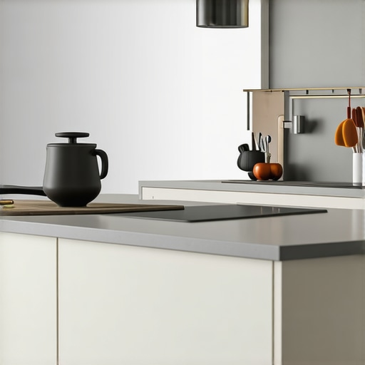 Modern kitchen with adjustable countertop and ergonomic accessories for better posture