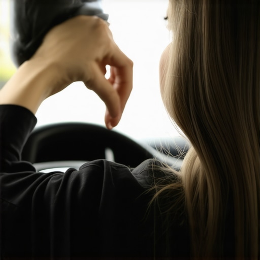 Individual adjusting car headrest for optimal neck support, demonstrating correct positioning