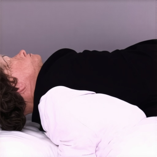 Person lying on side with pillow between knees demonstrating correct sleep posture for sciatica relief.