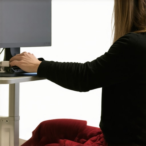 Effective Tools for Mobility Maintenance Person rolling out their back with a foam roller and adjusting an ergonomic chair at a workspace