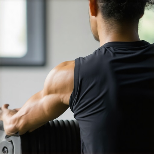 Effective foam rolling technique for maintaining spinal mobility Person rolling upper back with foam roller, promoting spinal flexibility.