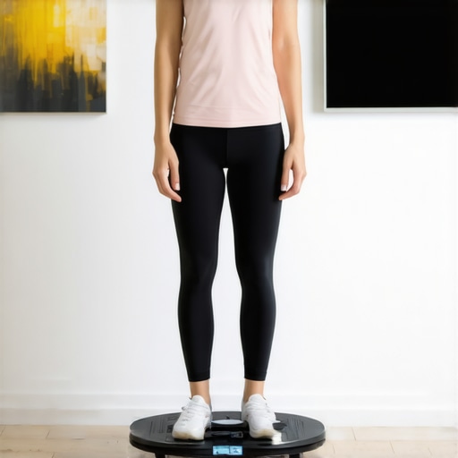 Person balancing on a balance board equipped with posture sensors to improve spinal health
