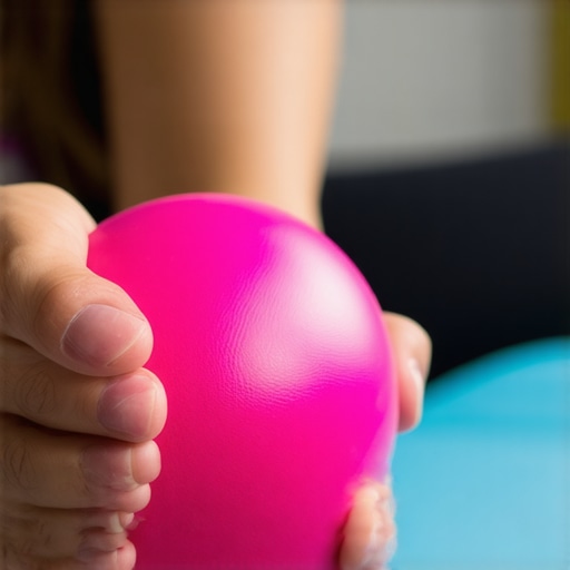 Person squeezing a stress ball to improve grip strength.