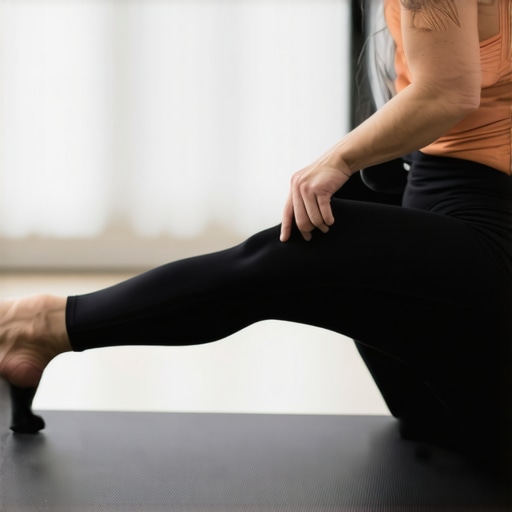 Person stretching hip flexors on yoga mat