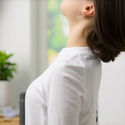 Neck Stretch for Mobility Person doing gentle neck stretch at work station