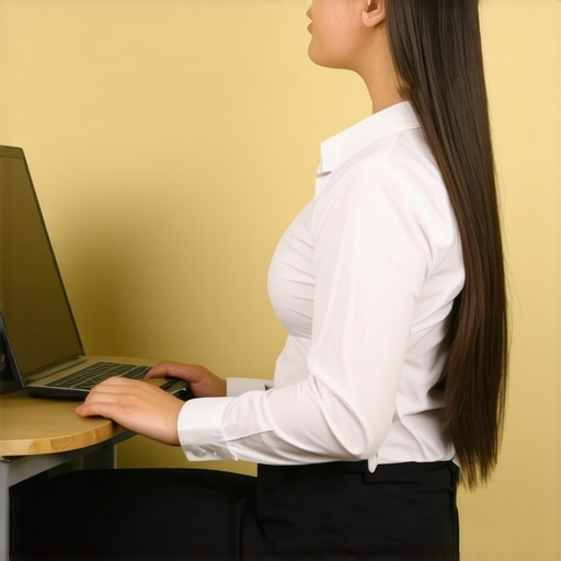 Person Supporting Lower Back with Lumbar Pillow Individual sitting at a desk with lumbar support pillow to maintain spinal alignment.