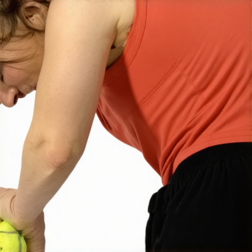 Person pressing a tennis ball against their lower back to relieve muscle tension.