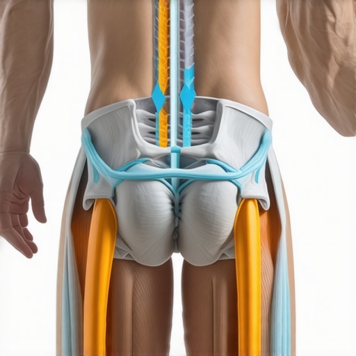 Diagram of correct hip hinge movement and glute muscle engagement for back pain prevention.