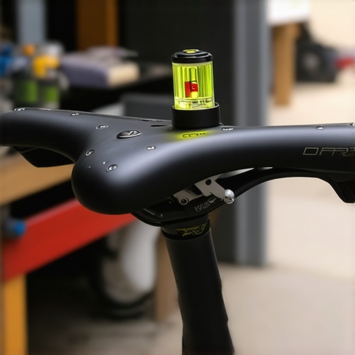 Bicycle Saddle Leveling Alignment A spirit level tool resting on a black road bike saddle to adjust the angle for tailbone relief.