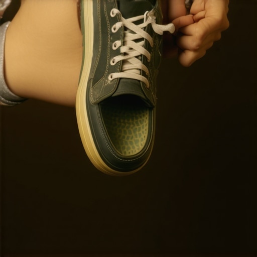 Close up of unevenly worn sneaker sole being inspected for spinal alignment clues