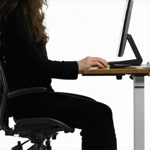 Correct Ergonomic Desk Height and Elbow Alignment Person demonstrating the 90-degree elbow rule for proper desk chair height adjustment.