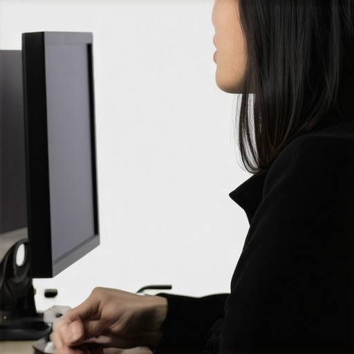 A diagram illustrating the proper height and arm-length distance for a computer monitor to prevent neck pain.