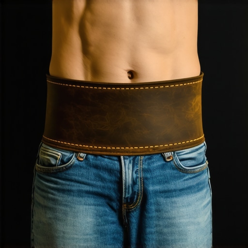 Demonstrating Intra-Abdominal Pressure with a Belt A person properly bracing their core against a lumbar belt for spinal support.