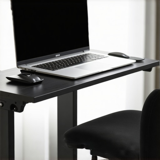 Ergonomic Home Office Setup for Spinal Health A laptop on a riser with a separate keyboard to illustrate proper desk ergonomics and neck pain prevention.