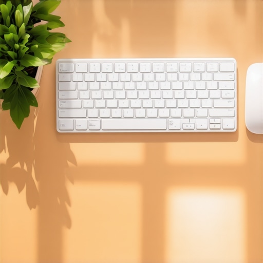 Ergonomic Office Setup for Spinal Health An ergonomic split keyboard and vertical mouse on a wooden desk to prevent neck and hand pain.