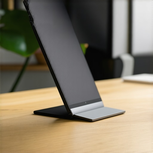 Ergonomic Tablet Stand Setup A tablet positioned at eye level on a professional adjustable stand to prevent neck pain.