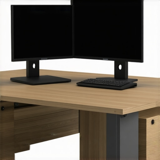 Ergonomic Vertical Monitor Setup A correctly adjusted vertical dual monitor setup with the top screen tilted downward to reduce neck strain.