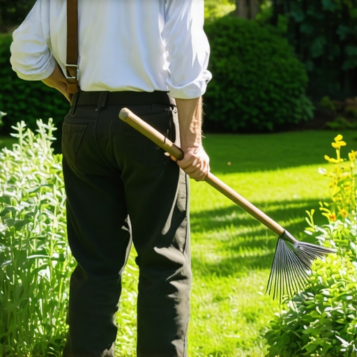 Ergonomic gardening for back health Gardener using long-handled weeder to protect spine