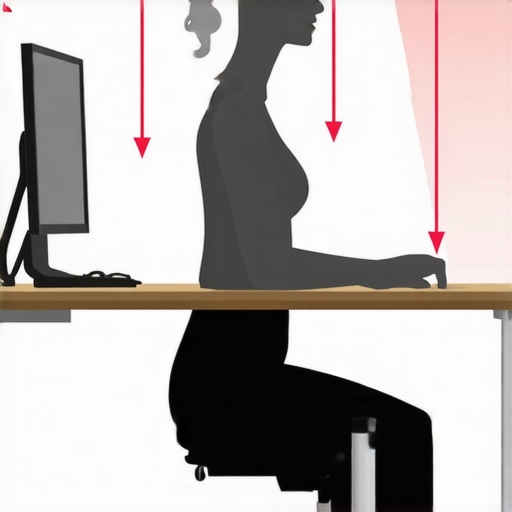 Essential Ergonomic Alignment for Office Workers Diagram illustrating the correct way to sit at a desk to prevent back and neck pain
