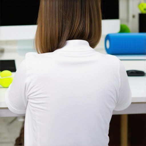 Essential Tools for Long-Term Spinal Health Home office setup featuring a lumbar roll, tennis ball, and foam roller for posture maintenance.