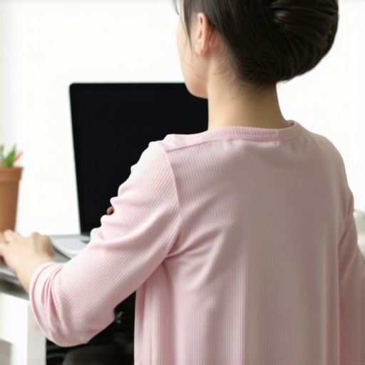 Minimalist ergonomic setup with massage ball and laptop riser