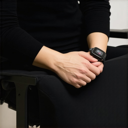 Essential Tools for Spinal Maintenance Person using lumbar support and haptic watch for posture correction