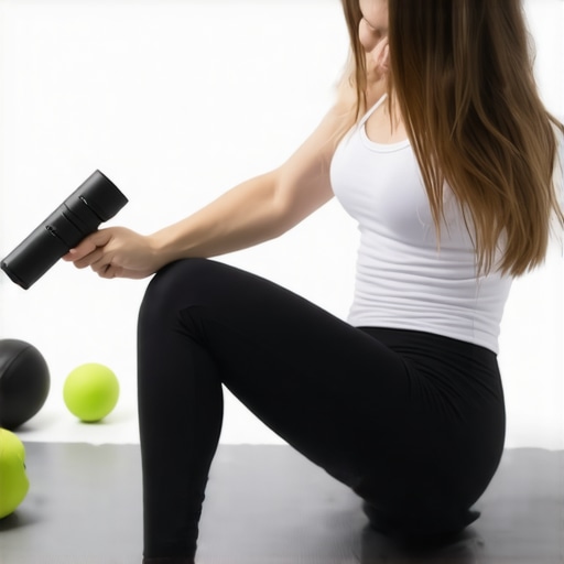 Essential spinal maintenance tools for home use A collection of chiropractic maintenance tools including a massage gun and lacrosse ball