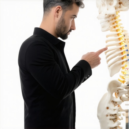 Expert explaining spinal nuances A chiropractor demonstrating spinal health on a model