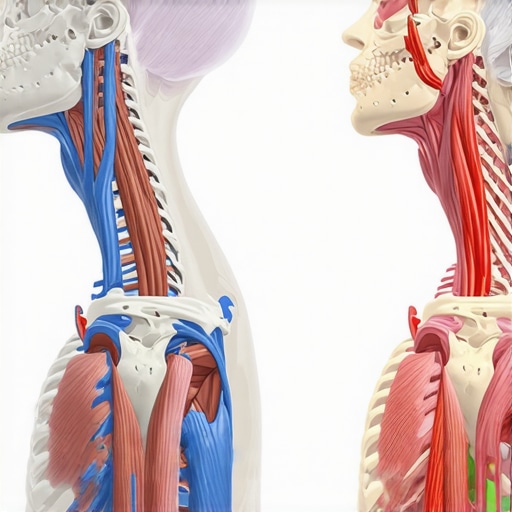 Forward Head Posture vs Healthy Spine Alignment Diagram showing the difference between healthy neck alignment and forward head tilt from gaming.