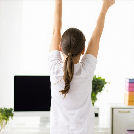 Gentle Standing Spinal Decompression Stretch A person performing a standing spinal reset to improve mobility and reduce stiffness.